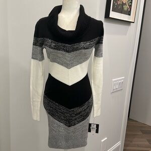 NWT- By&By black, white and gray cowl neck long sleeve sweater dress. Si…